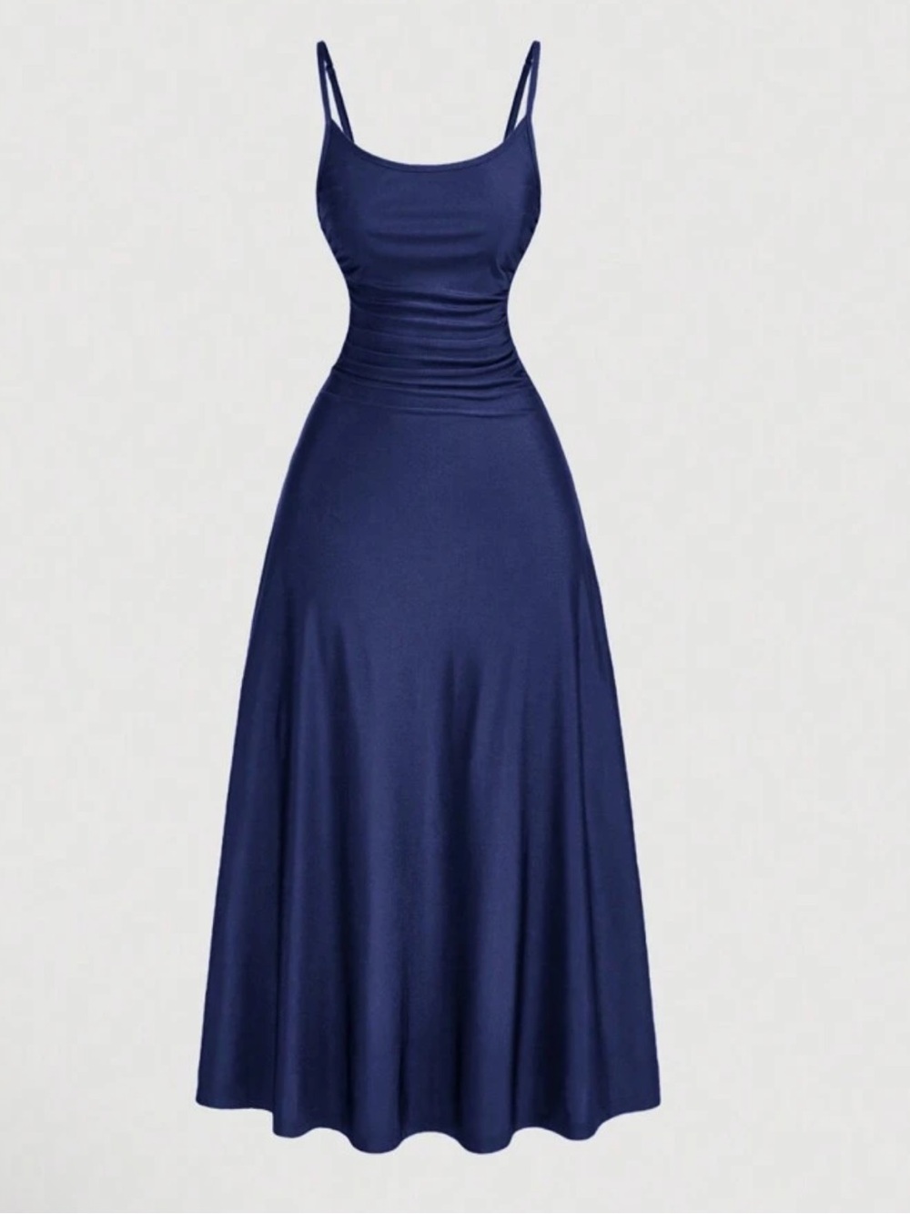 Navy Spaghetti-Strap Midi Dress - Elegant Women's Dress